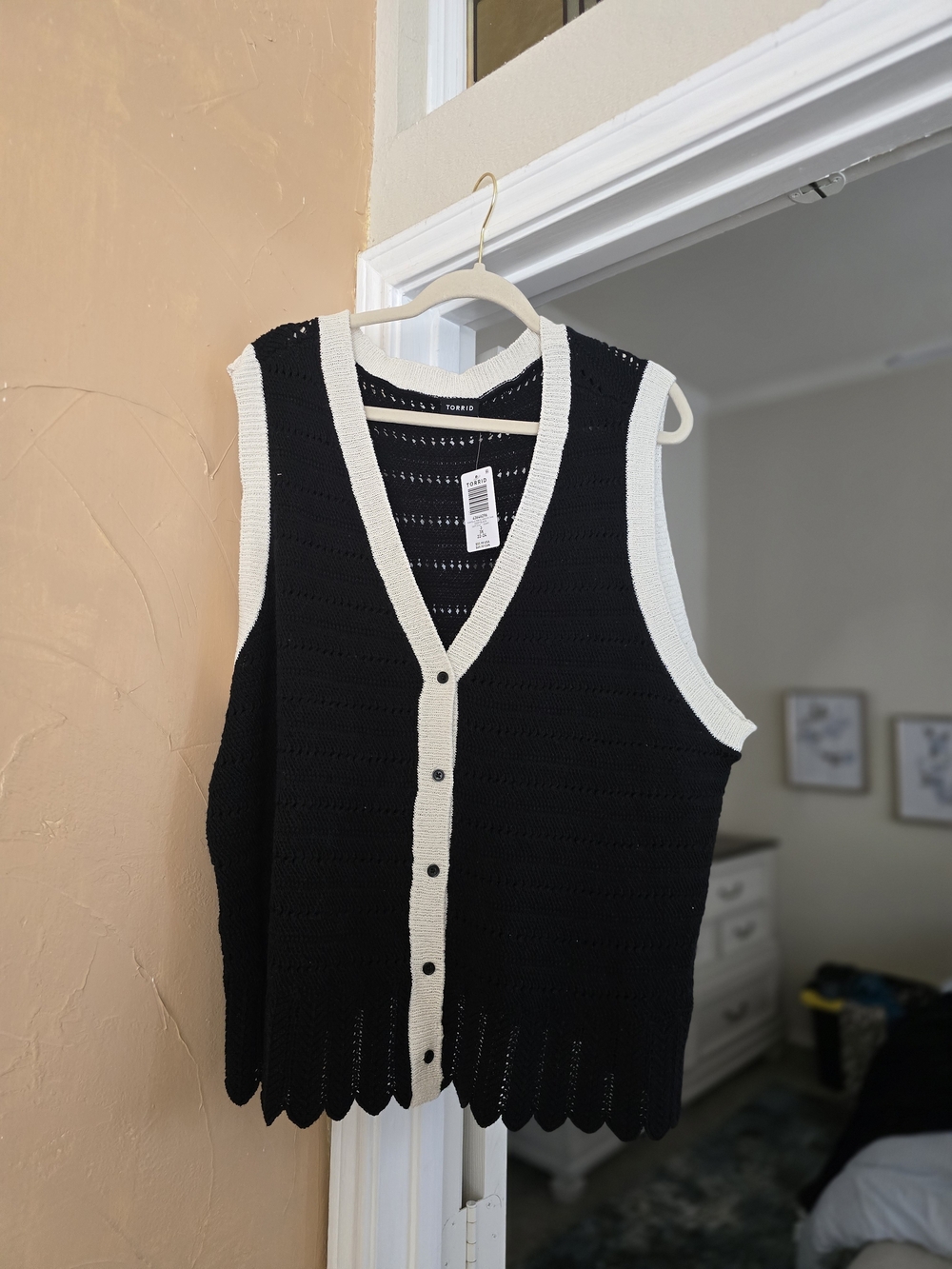 torrid Black and Cream V-Neck Button Front Sweater Vest